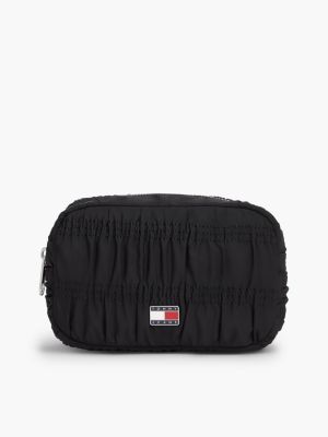 black logo plaque ruched washbag for women tommy jeans