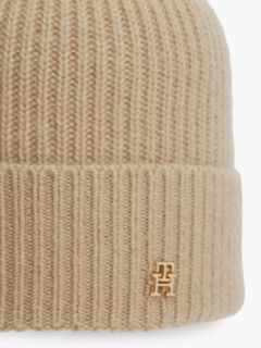 Pure Cashmere TH Monogram Plaque Beanie — Beige 3