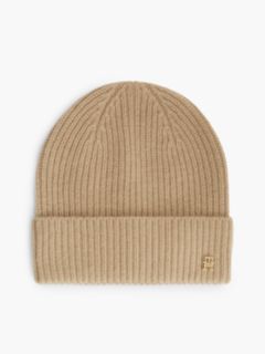 Pure Cashmere TH Monogram Plaque Beanie — Beige 1