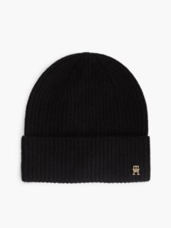 Pure Cashmere TH Monogram Plaque Beanie — Black 1
