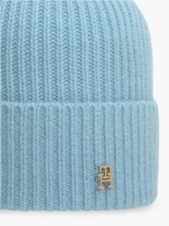 Pure Cashmere TH Monogram Plaque Beanie — Blue 3
