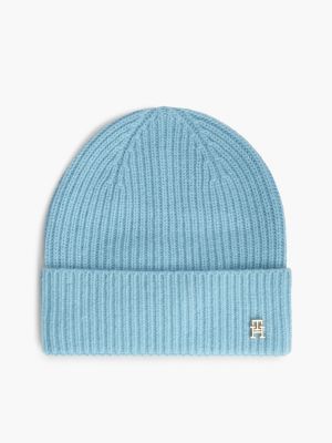 blue pure cashmere th monogram plaque beanie for women tommy hilfiger