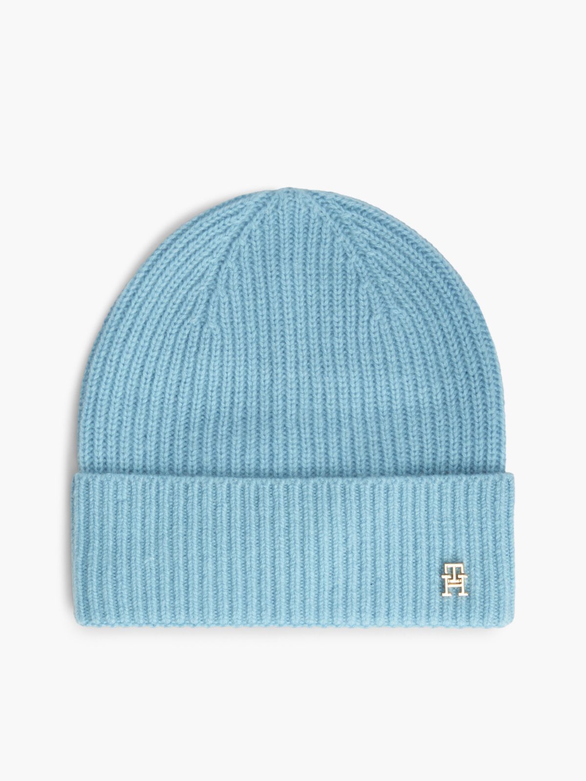 Pure Cashmere TH Monogram Plaque Beanie — Blue