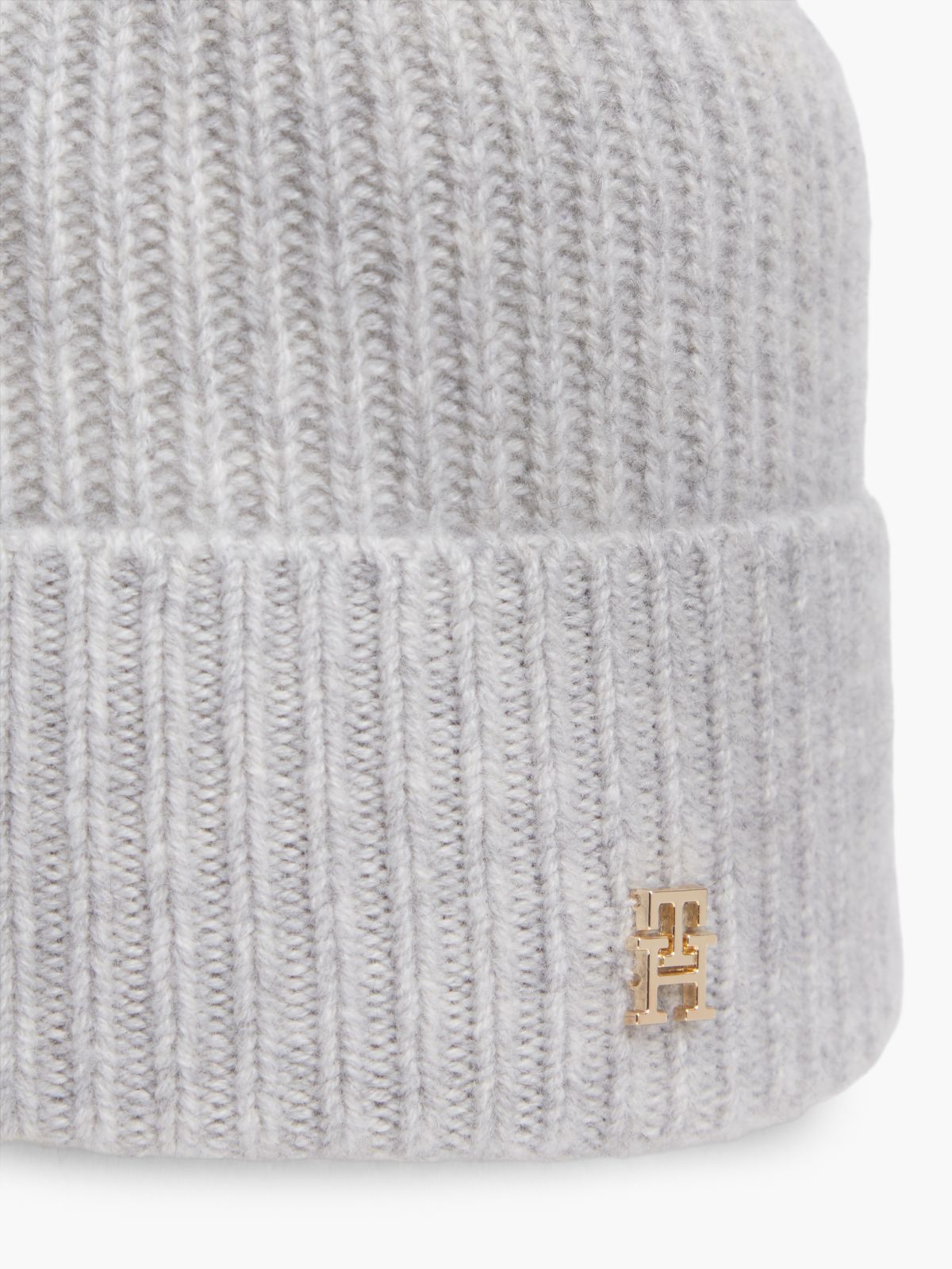 Pure Cashmere TH Monogram Plaque Beanie — Grey