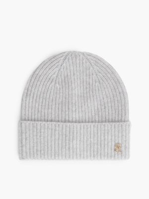grey pure cashmere th monogram plaque beanie for women tommy hilfiger