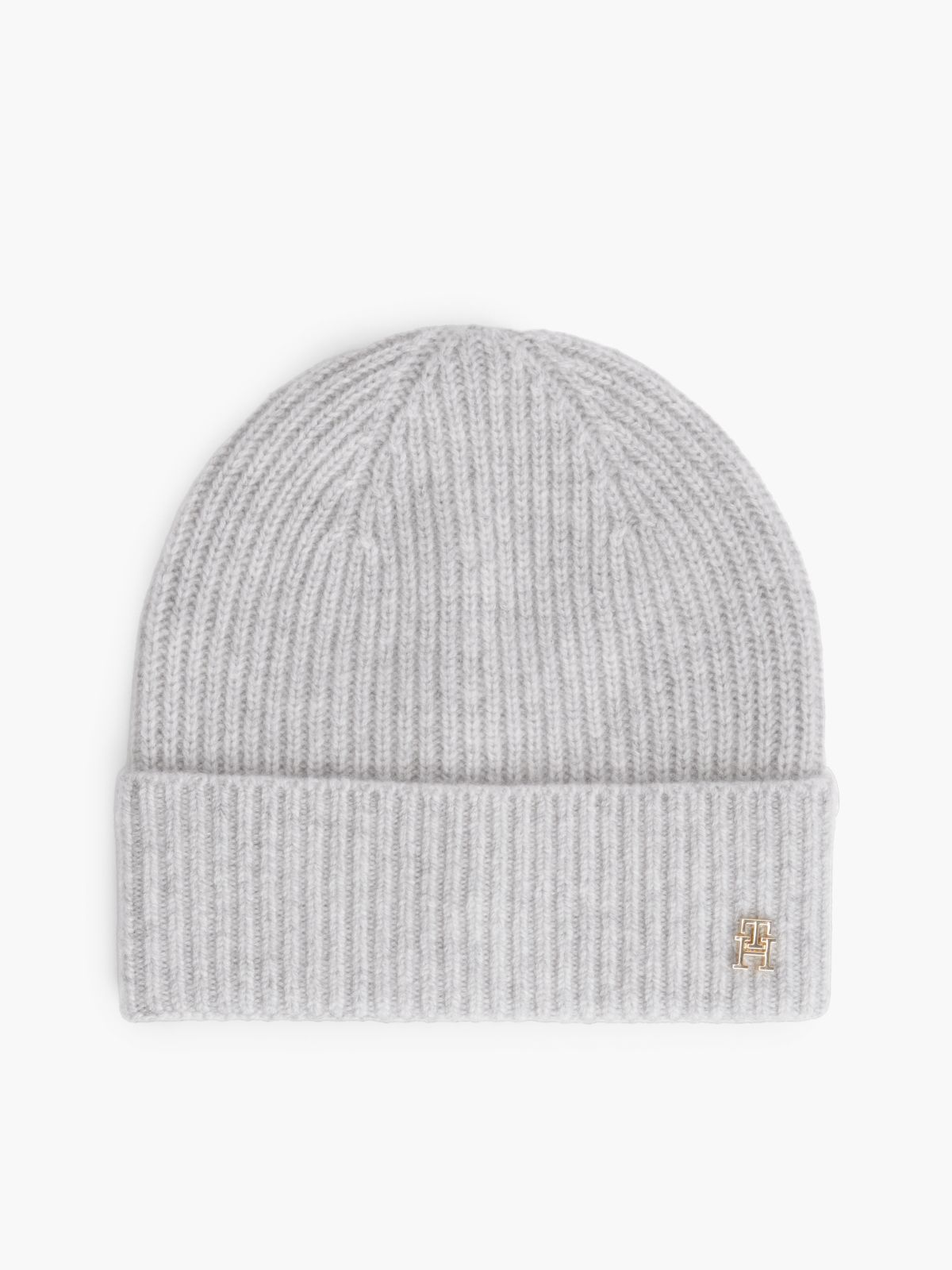 Pure Cashmere TH Monogram Plaque Beanie — Grey