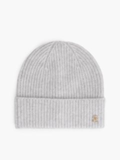 Pure Cashmere TH Monogram Plaque Beanie — Grey 1