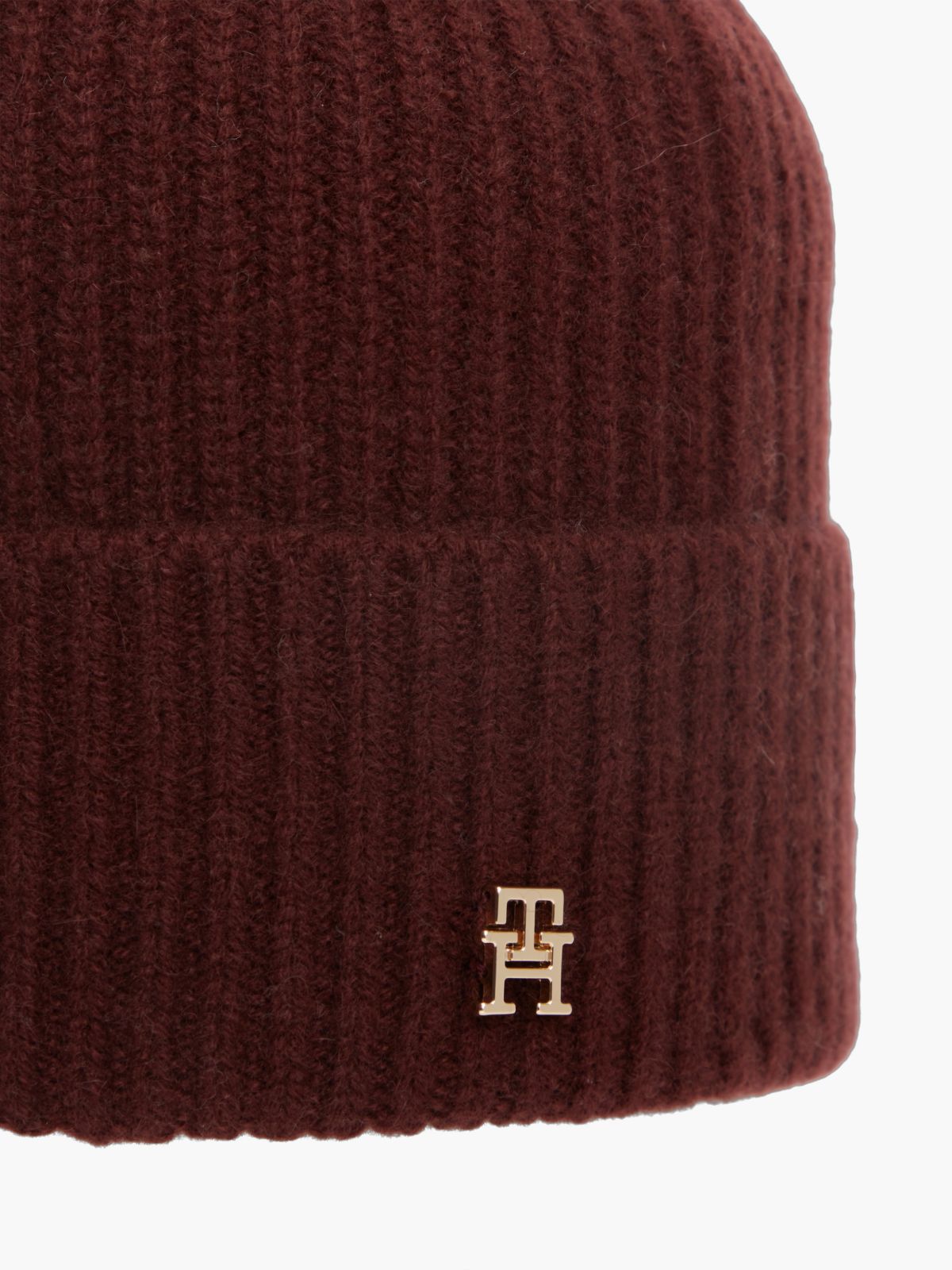 Pure Cashmere TH Monogram Plaque Beanie — Red