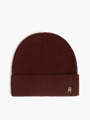 red pure cashmere th monogram plaque beanie for women tommy hilfiger