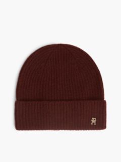 Pure Cashmere TH Monogram Plaque Beanie — Red 1