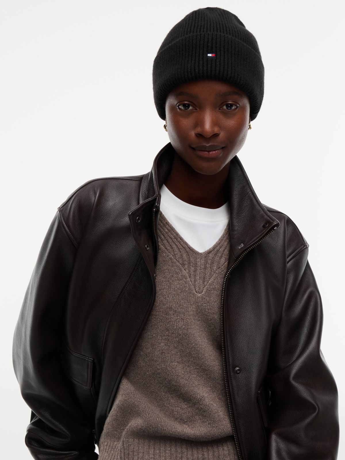 Hilfiger Flag Embroidery Beanie With Wool — Black