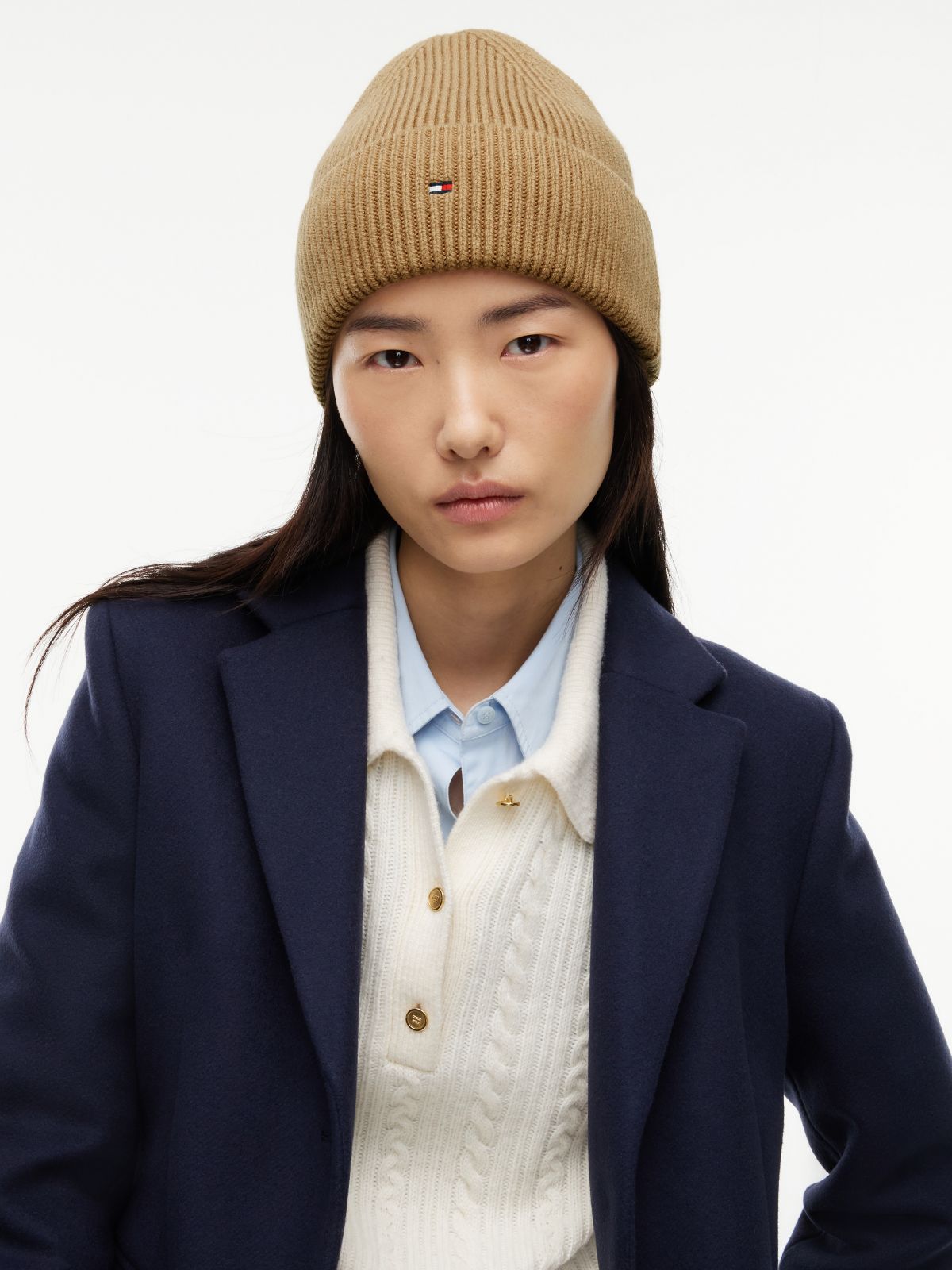 Hilfiger Flag Embroidery Beanie With Wool — Khaki