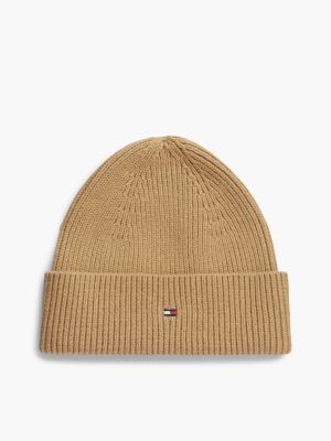 khaki hilfiger flag beanie mit wolle und stickerei für damen - tommy hilfiger