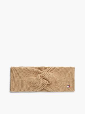 bandeau hilfiger flag en maille avec laine khaki pour femmes tommy hilfiger