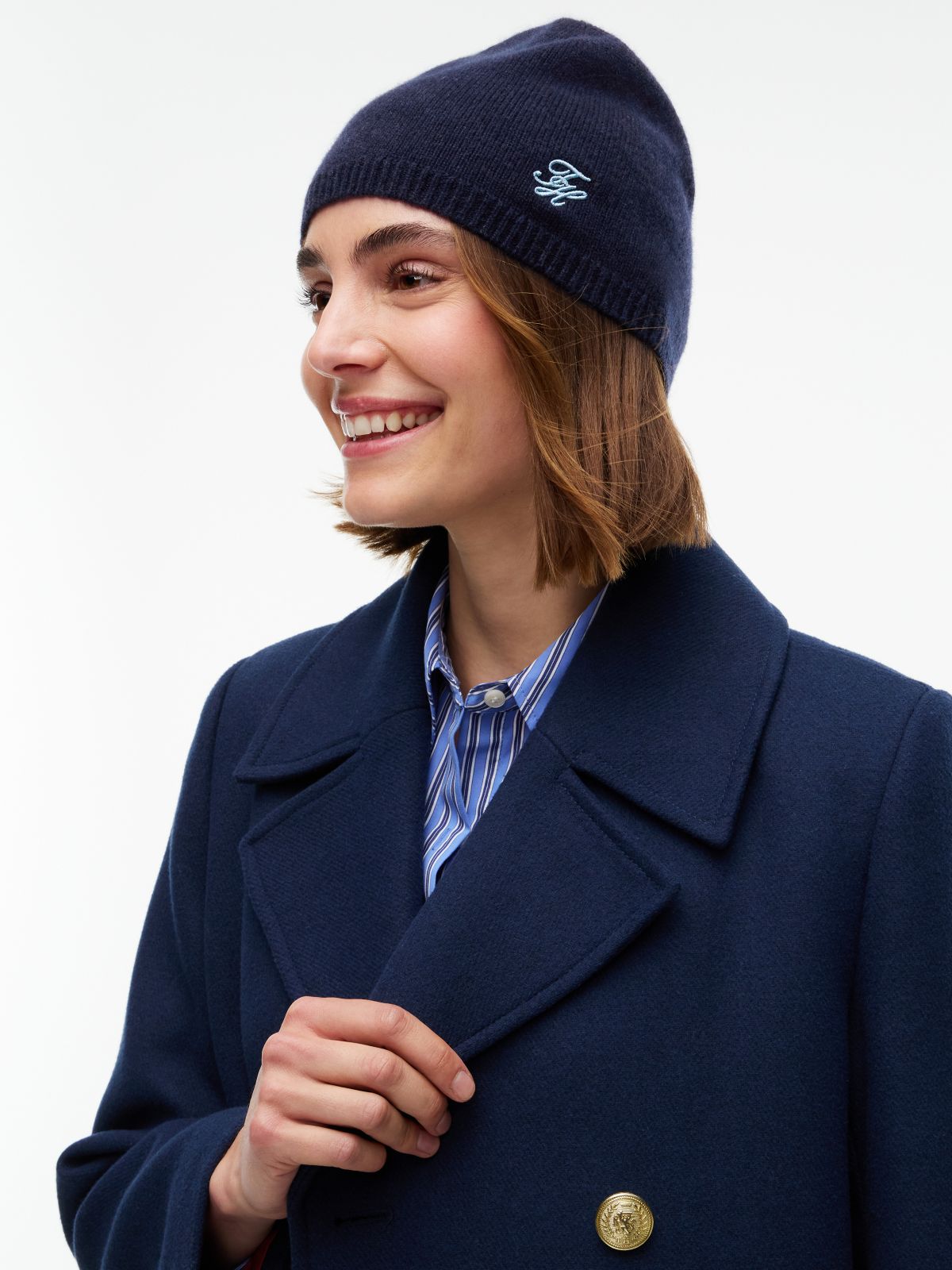 Logo Embroidery Cashmere Blend Beanie — Blue