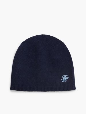 bonnet en cachemire mélangé à logo brodé blue pour femmes tommy hilfiger