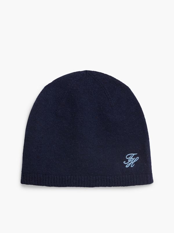 Logo Embroidery Cashmere Blend Beanie — Blue