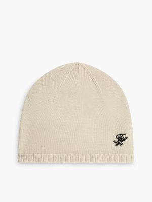 khaki kaschmirmix-beanie mit logo-stickerei für damen - tommy hilfiger