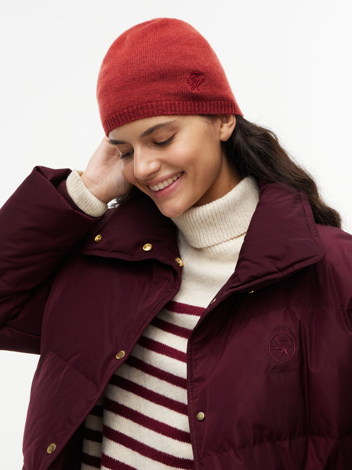 Logo Embroidery Cashmere Blend Beanie — Red