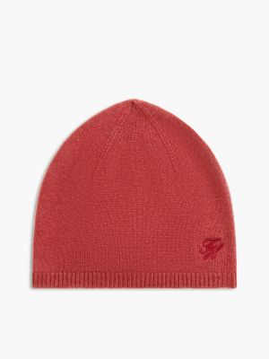 bonnet en cachemire mélangé à logo brodé red pour femmes tommy hilfiger