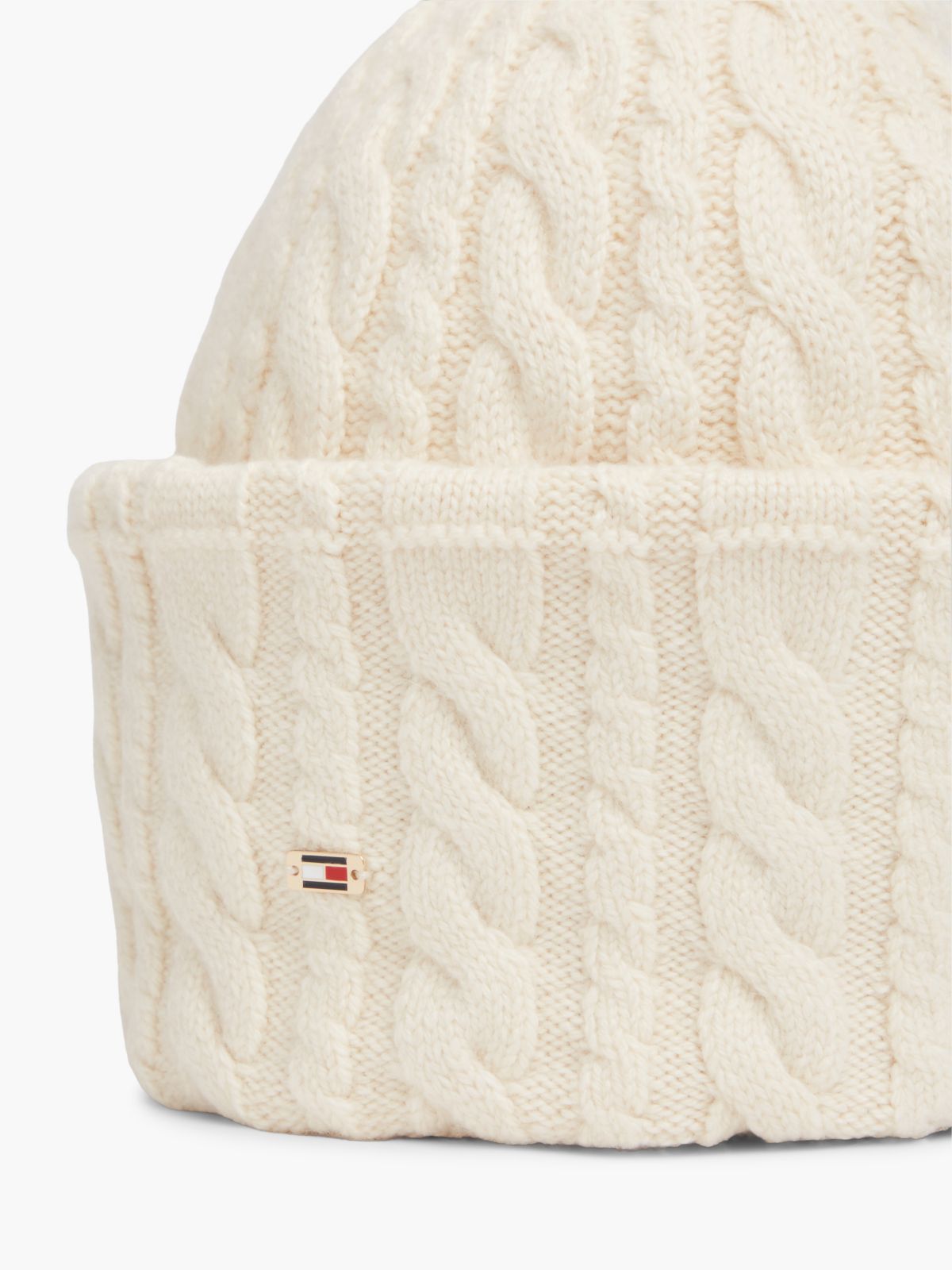 Flag Cable Knit Beanie With Alpaca — Beige