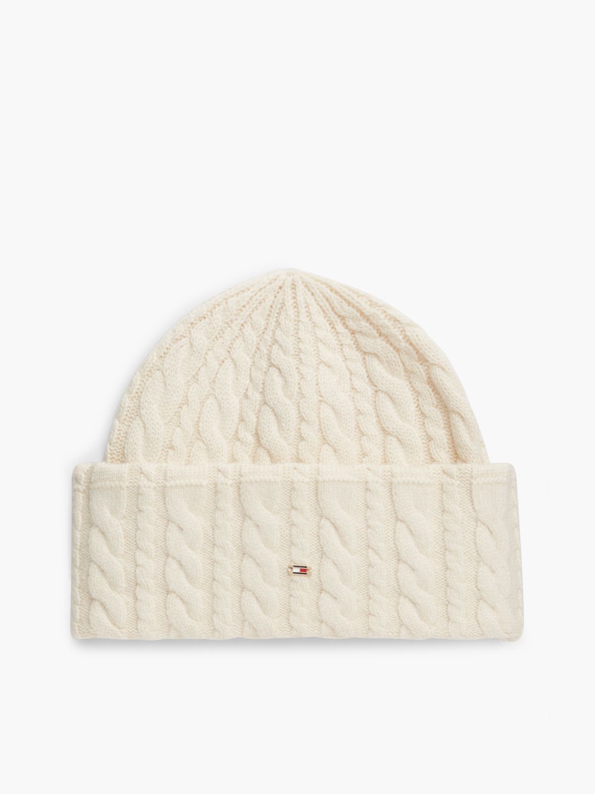Flag Cable Knit Beanie With Alpaca — Beige