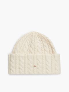 Flag Cable Knit Beanie With Alpaca — Beige 1