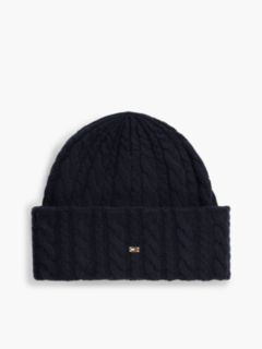 Flag Cable Knit Beanie With Alpaca — Blue 1