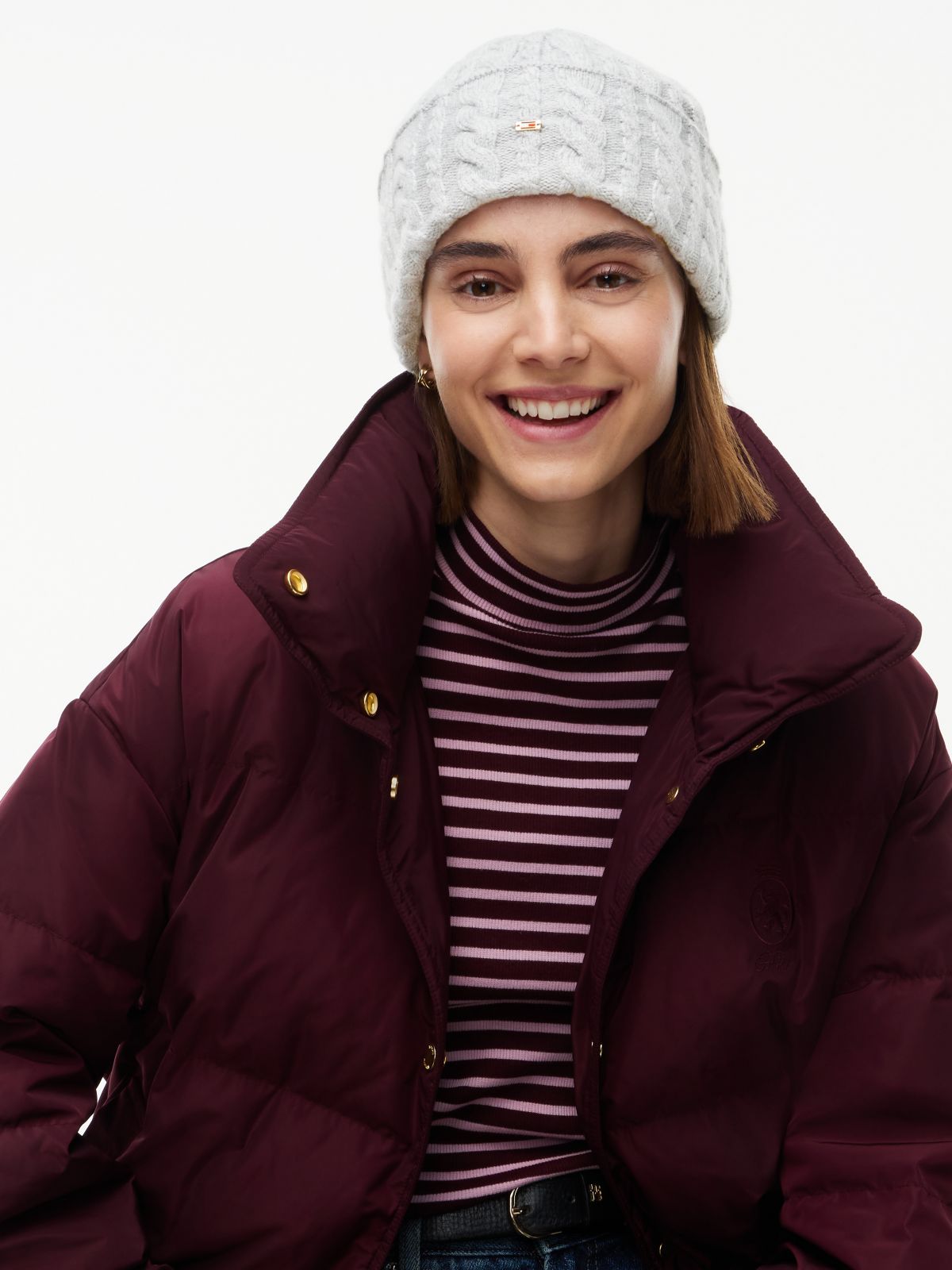 Flag Cable Knit Beanie With Alpaca — Grey