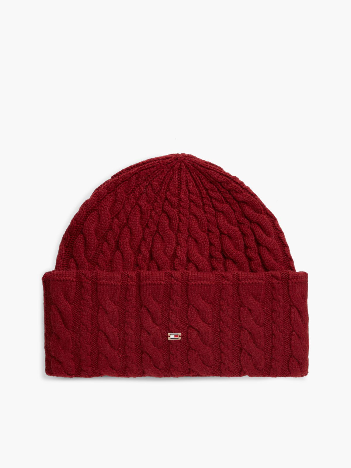 Flag Cable Knit Beanie With Alpaca — Red