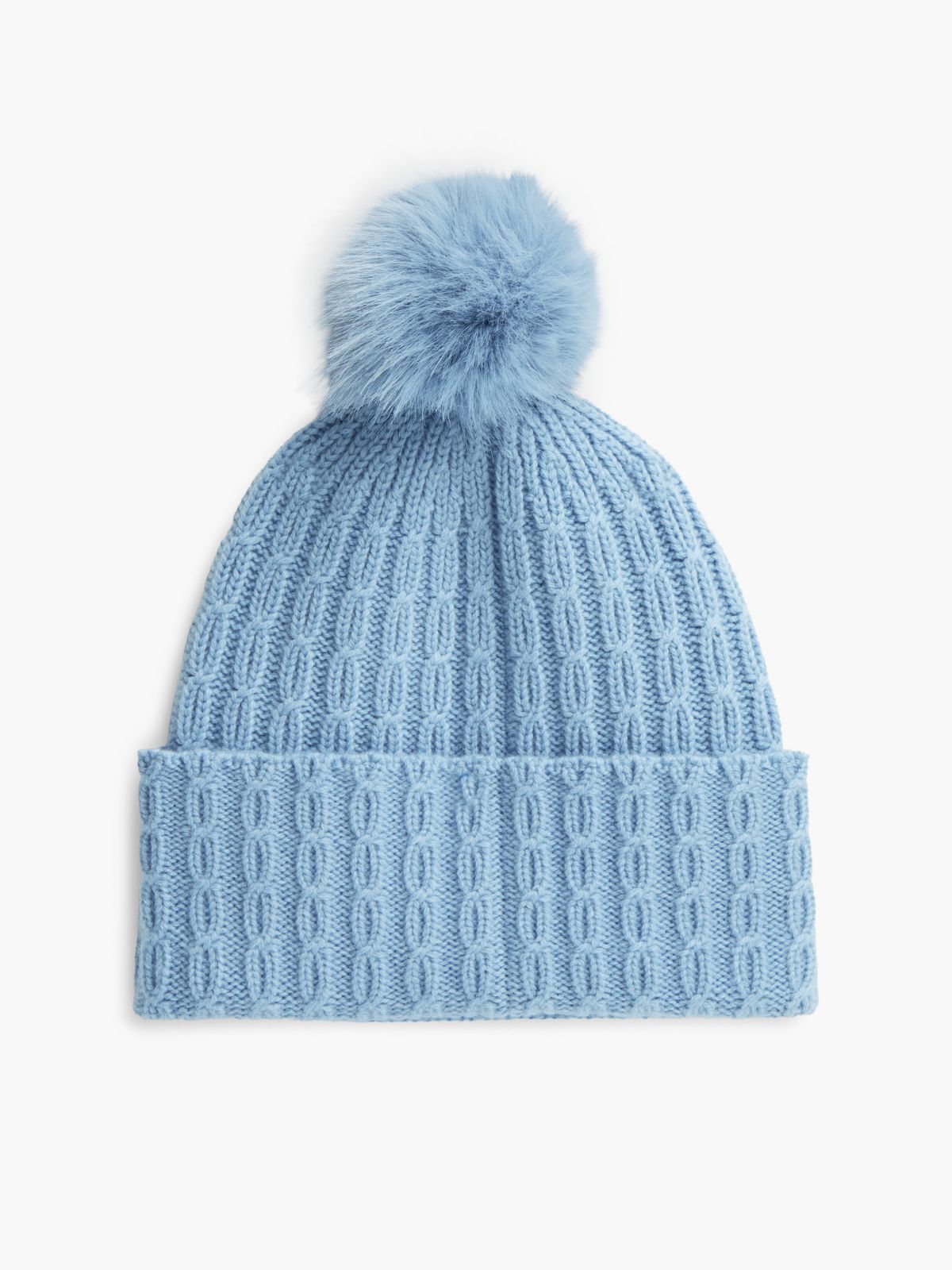 Pom Pom Beanie With Cashmere — Blue