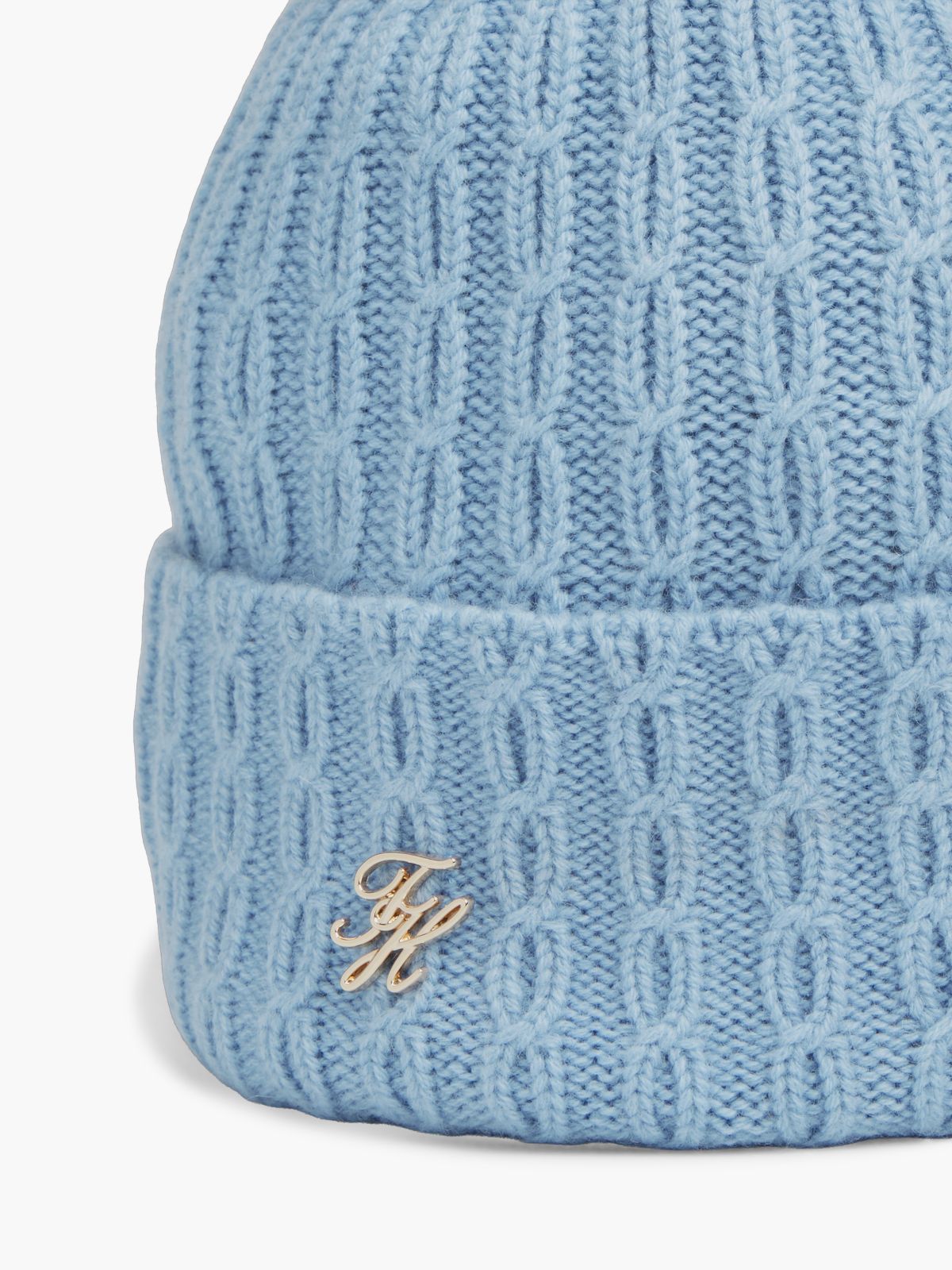 Pom Pom Beanie With Cashmere — Blue