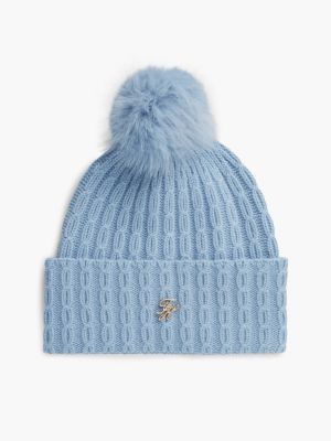blue pom pom beanie with cashmere for women tommy hilfiger