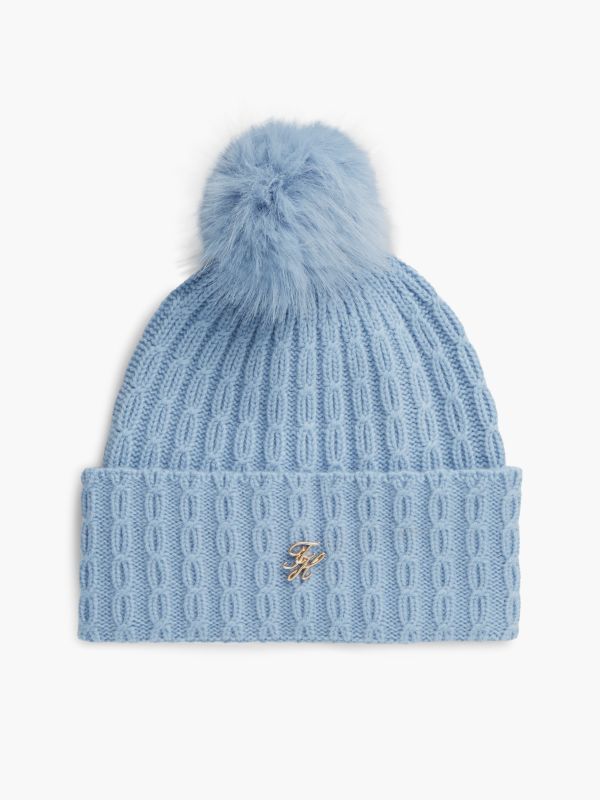 Pom Pom Beanie With Cashmere — Blue