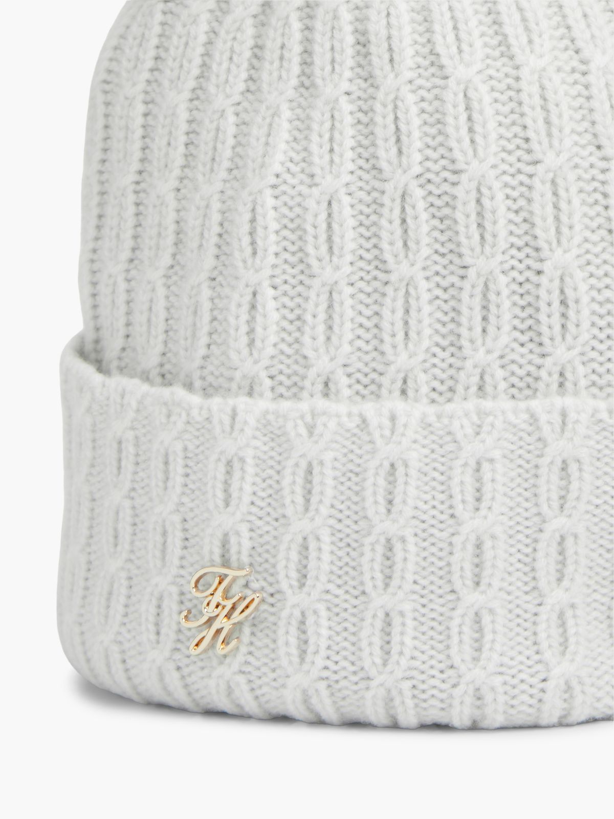 Pom Pom Beanie With Cashmere — Grey