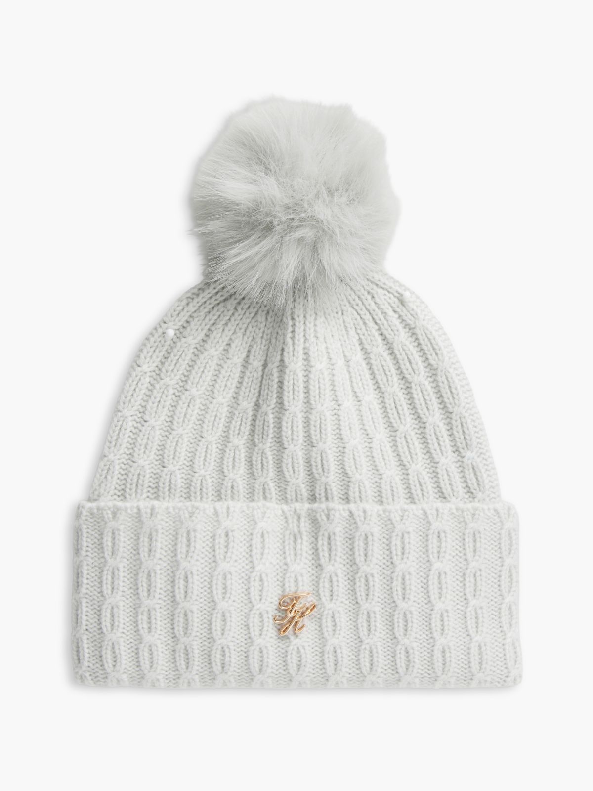 Pom Pom Beanie With Cashmere — Grey
