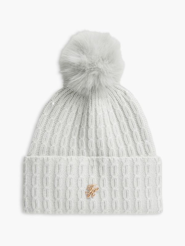 Pom Pom Beanie With Cashmere — Grey