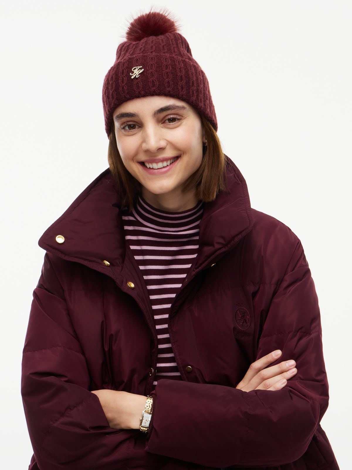 Pom Pom Beanie With Cashmere — Red
