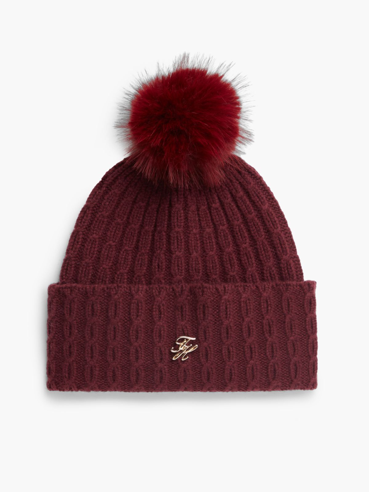 Pom Pom Beanie With Cashmere — Red