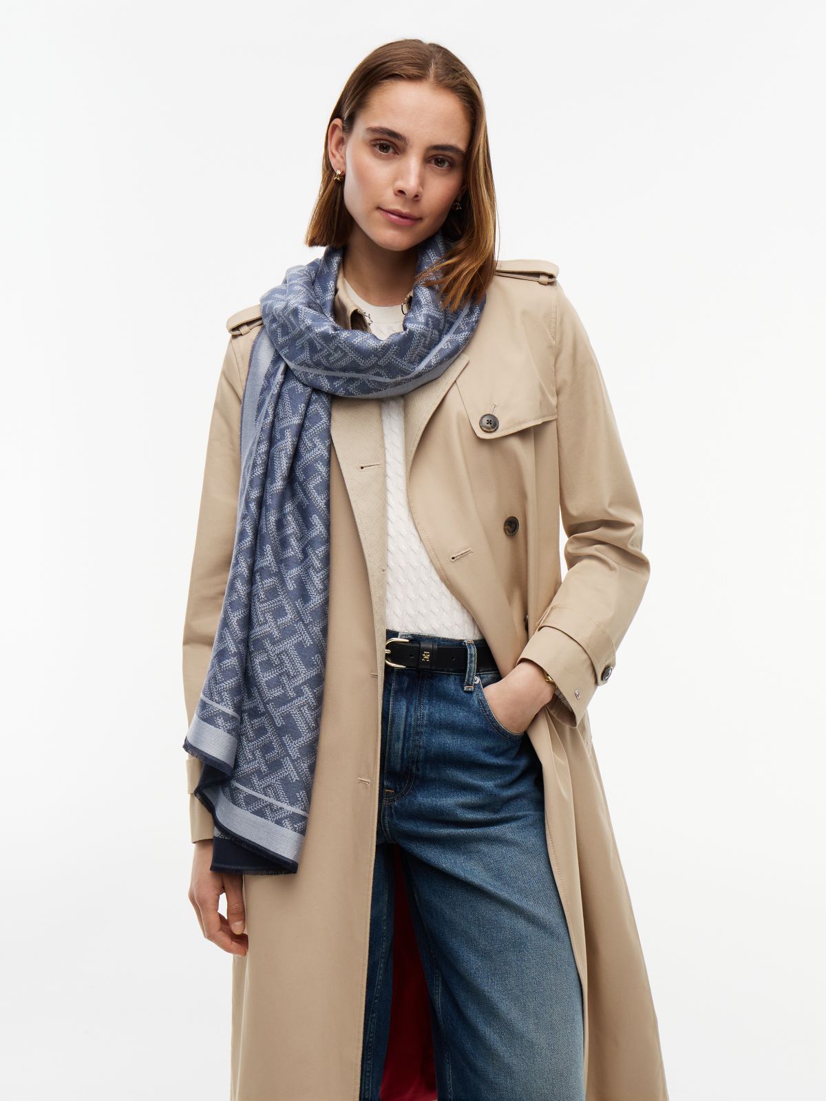 TH Monogram Jacquard Scarf — Blue
