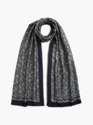 blue th monogram jacquard scarf for women tommy hilfiger