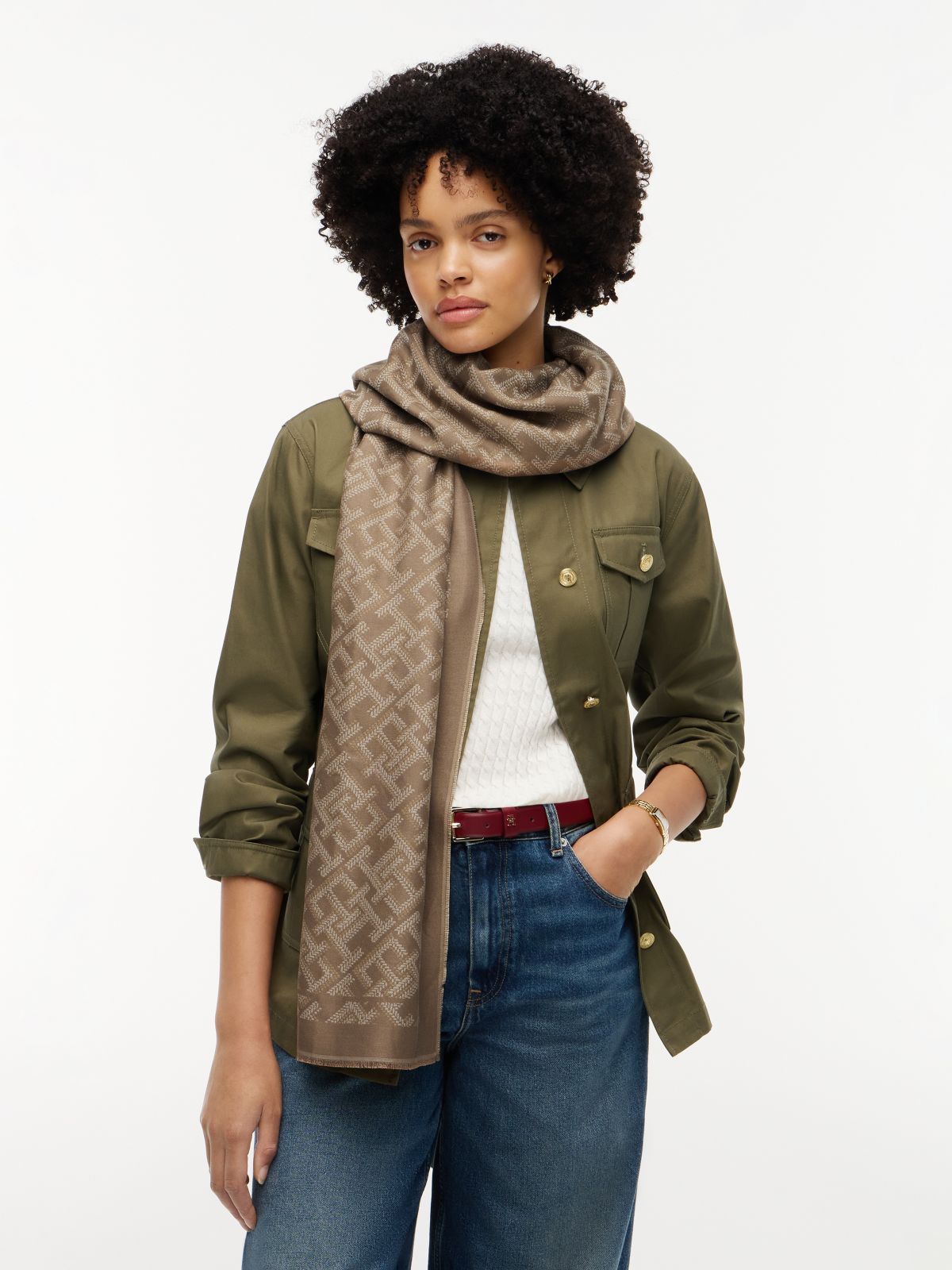 TH Monogram Jacquard Scarf — Brown