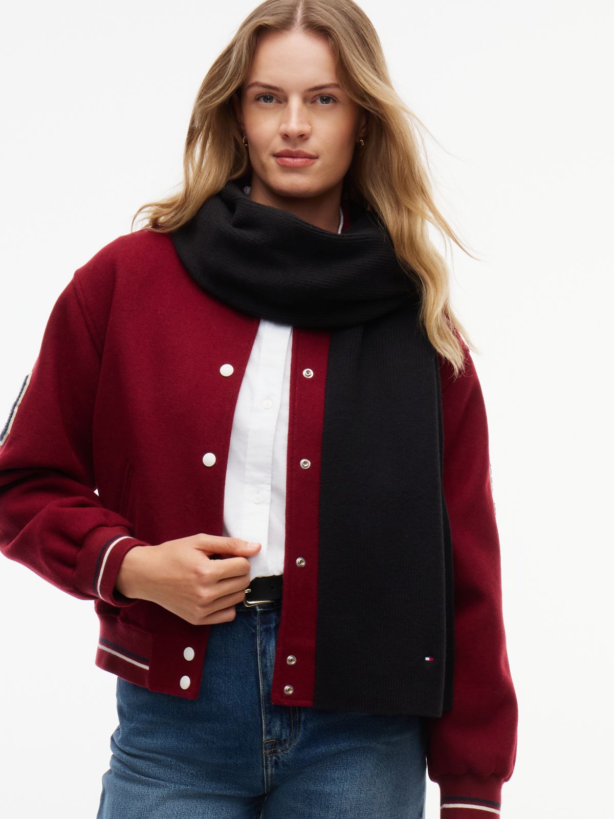Hilfiger Flag Knit Scarf With Wool — Black
