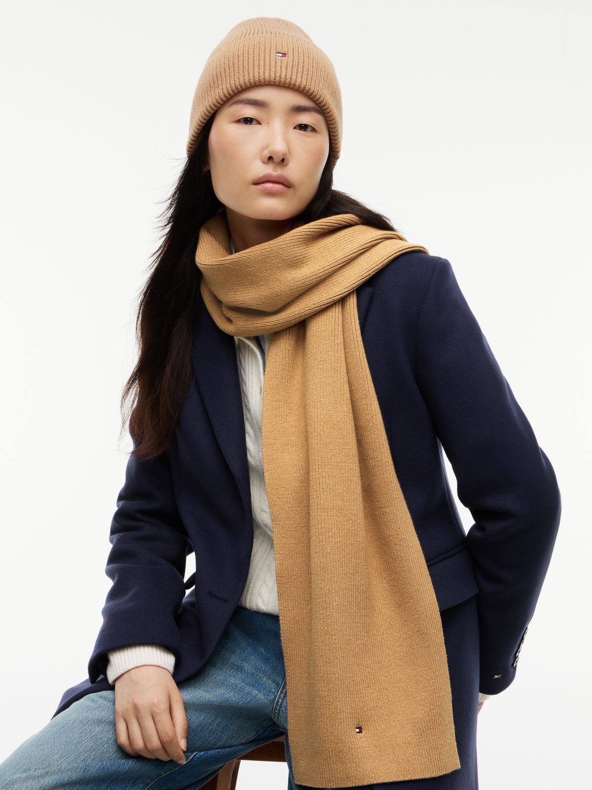 Hilfiger Flag Knit Scarf With Wool — Khaki
