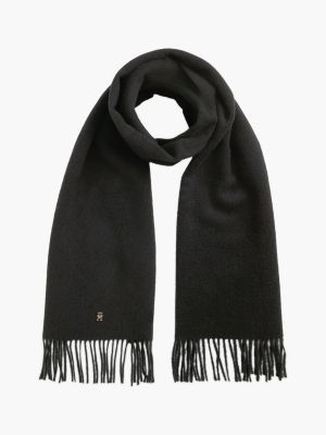 black eleganter schal aus reiner wolle für damen - tommy hilfiger