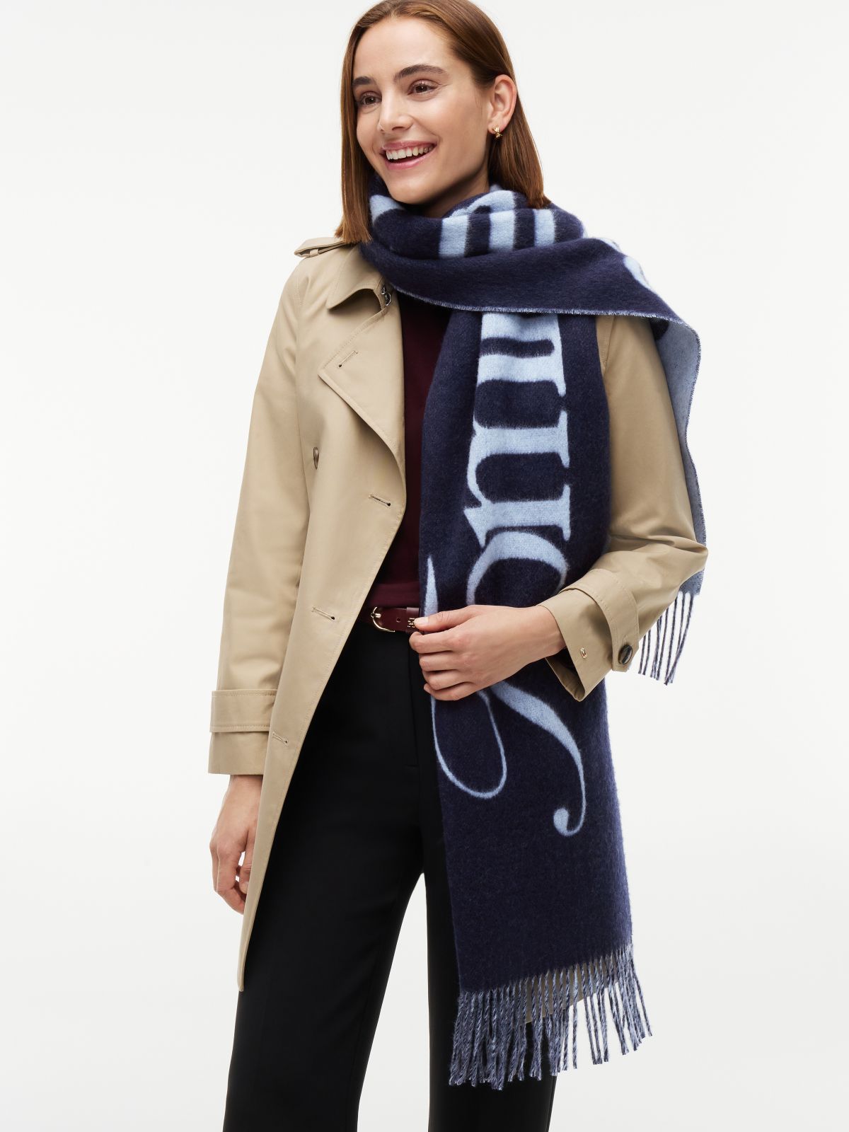 Pure Wool Woven Logo Scarf — Blue
