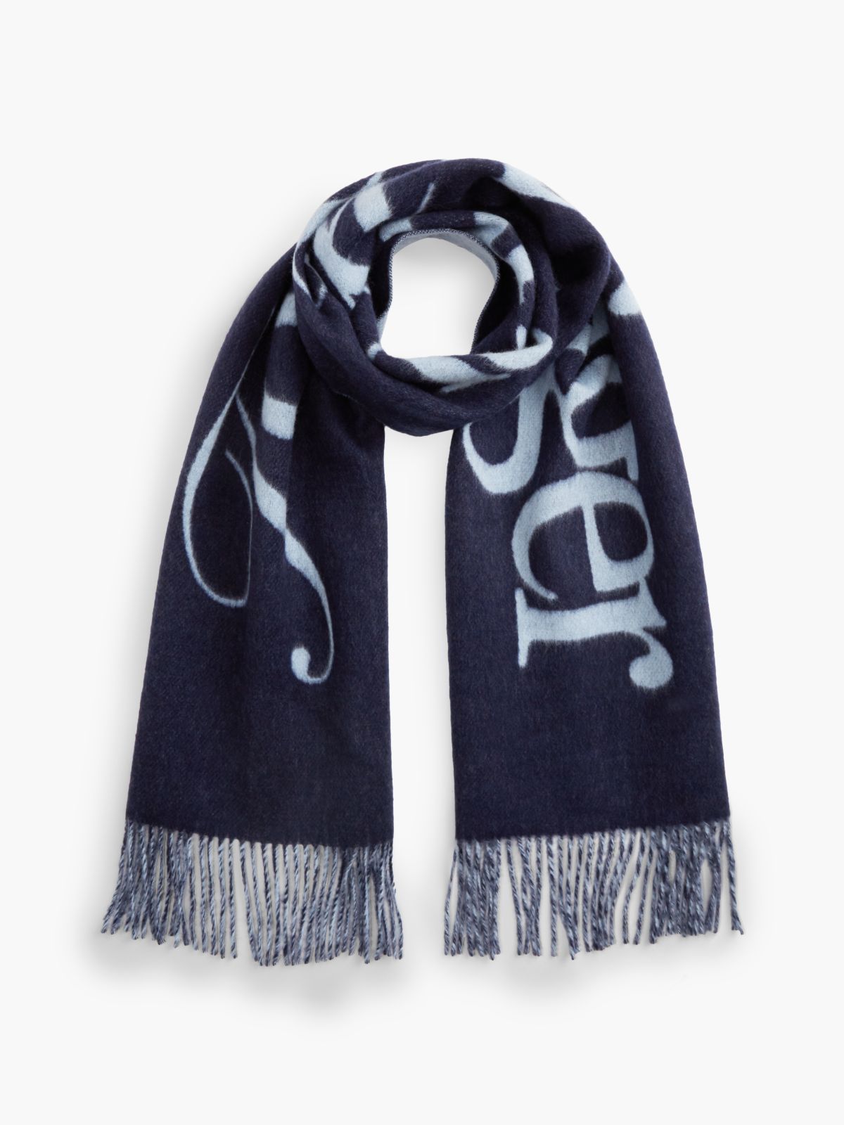 Pure Wool Woven Logo Scarf — Blue