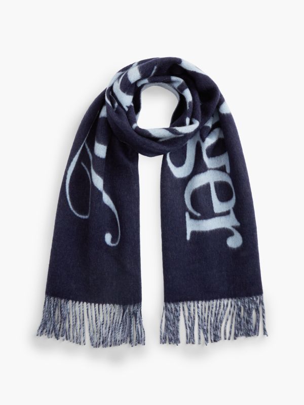 Pure Wool Woven Logo Scarf — Blue