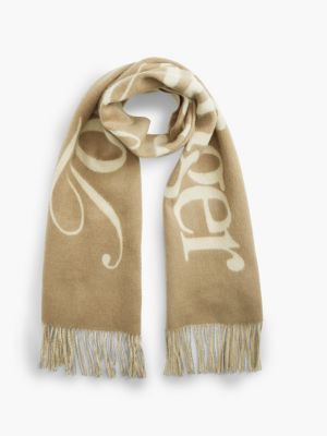 sciarpa in pura lana con logo khaki da donne tommy hilfiger