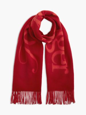 écharpe tissée en pure laine à logo red pour femmes tommy hilfiger